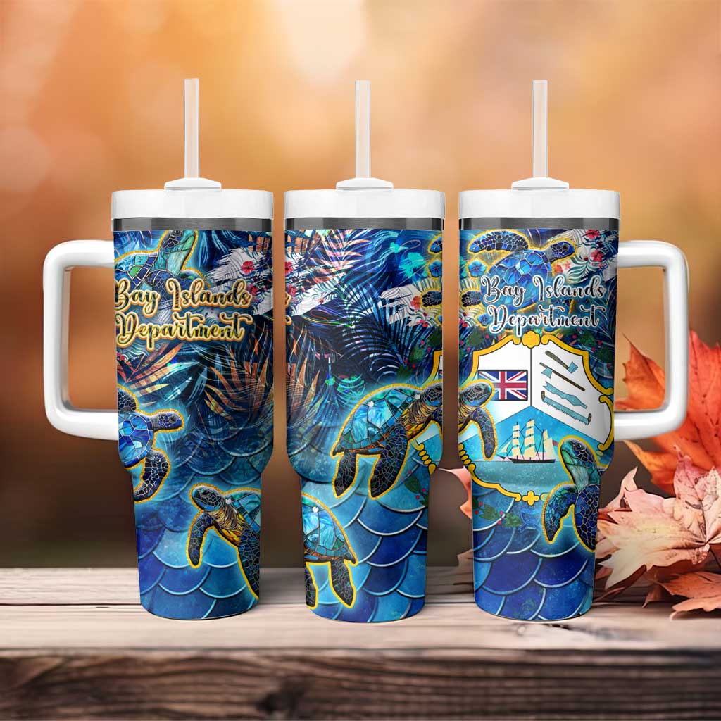 Bay Islands Department Tumbler With Handle Sea Turtle Tropical Pattern - Wonder Print Shop