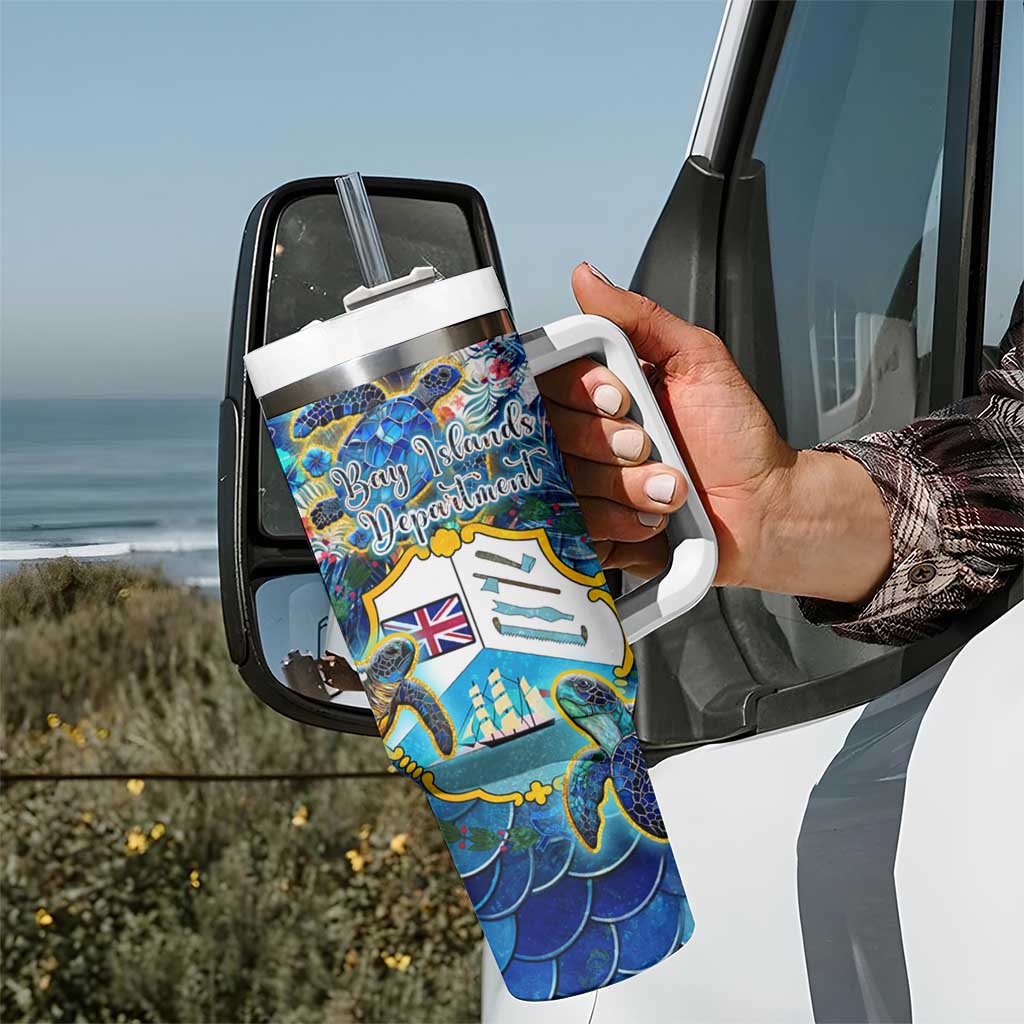 Bay Islands Department Tumbler With Handle Sea Turtle Tropical Pattern - Wonder Print Shop