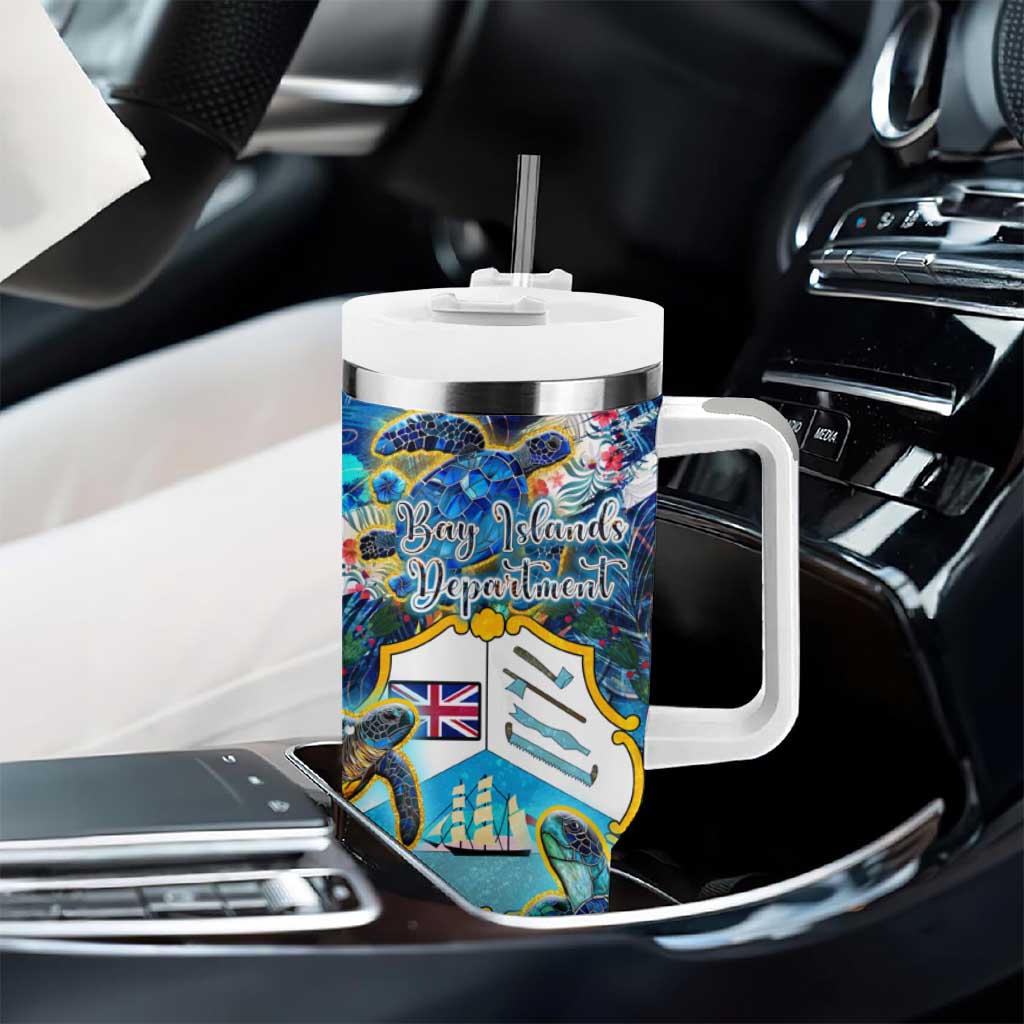 Bay Islands Department Tumbler With Handle Sea Turtle Tropical Pattern - Wonder Print Shop