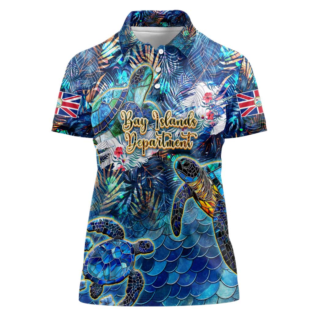 Bay Islands Department Women Polo Shirt Sea Turtle Tropical Pattern - Wonder Print Shop