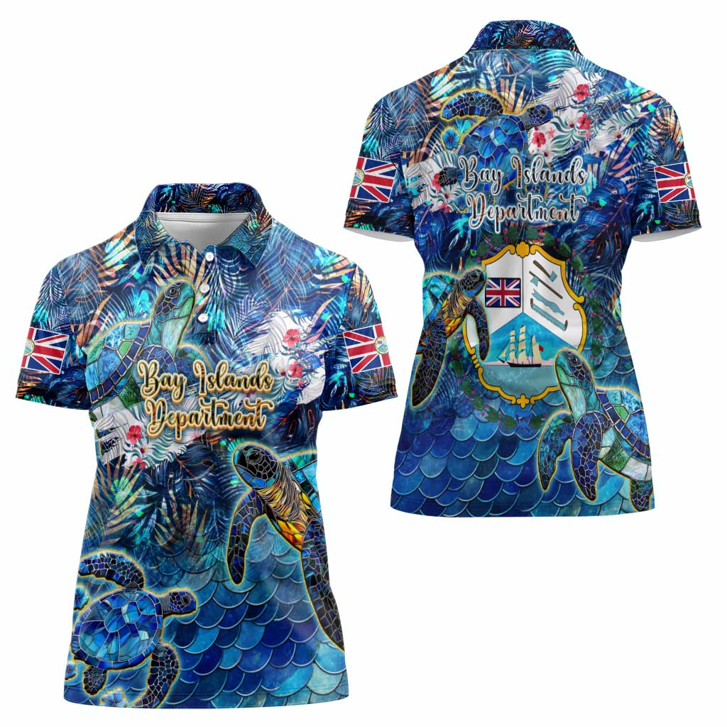Bay Islands Department Women Polo Shirt Sea Turtle Tropical Pattern - Wonder Print Shop