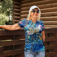 Bay Islands Department Women Polo Shirt Sea Turtle Tropical Pattern - Wonder Print Shop