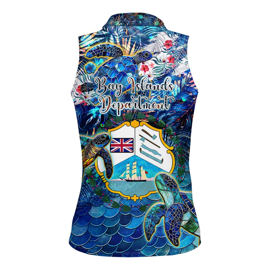 Bay Islands Department Women Sleeveless Polo Shirt Sea Turtle Tropical Pattern - Wonder Print Shop