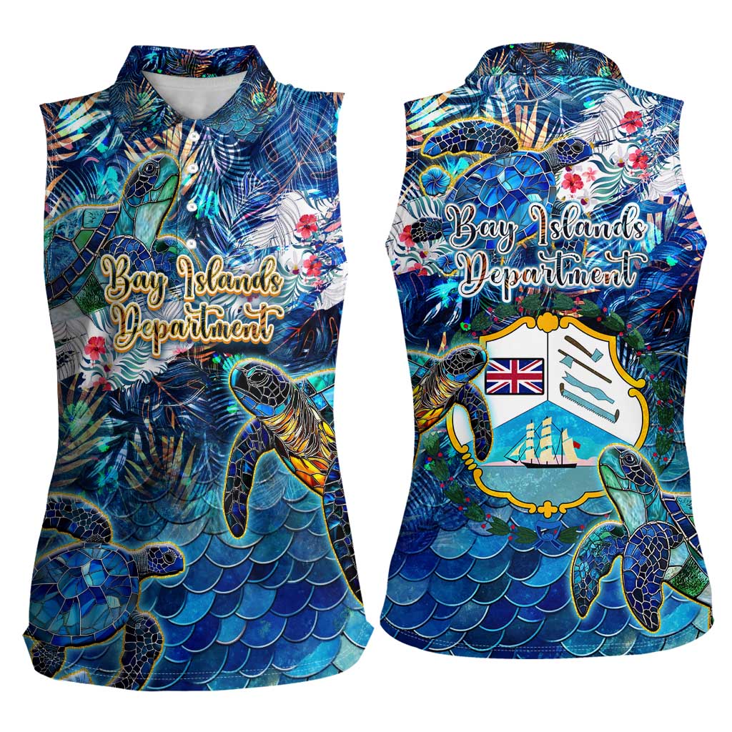 Bay Islands Department Women Sleeveless Polo Shirt Sea Turtle Tropical Pattern - Wonder Print Shop