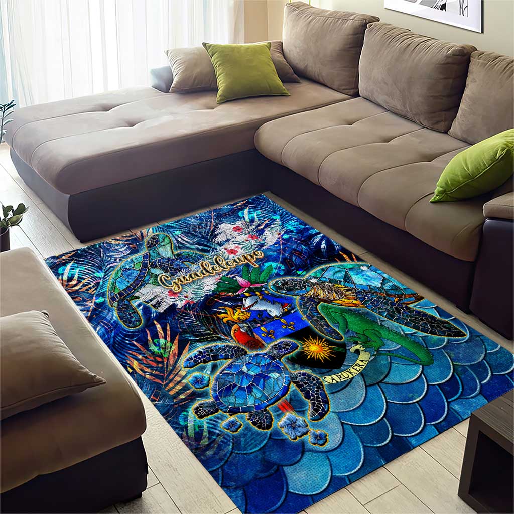 Guadeloupe Area Rug Sea Turtle Tropical Pattern