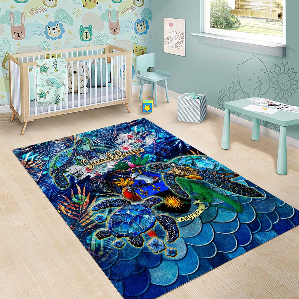 Guadeloupe Area Rug Sea Turtle Tropical Pattern