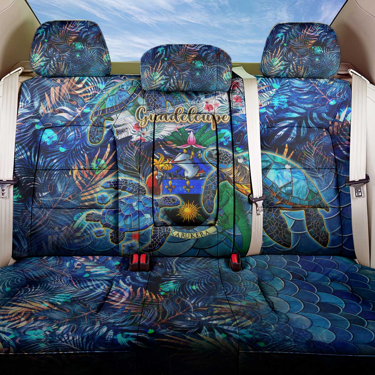 Guadeloupe Back Car Seat Cover Sea Turtle Tropical Pattern