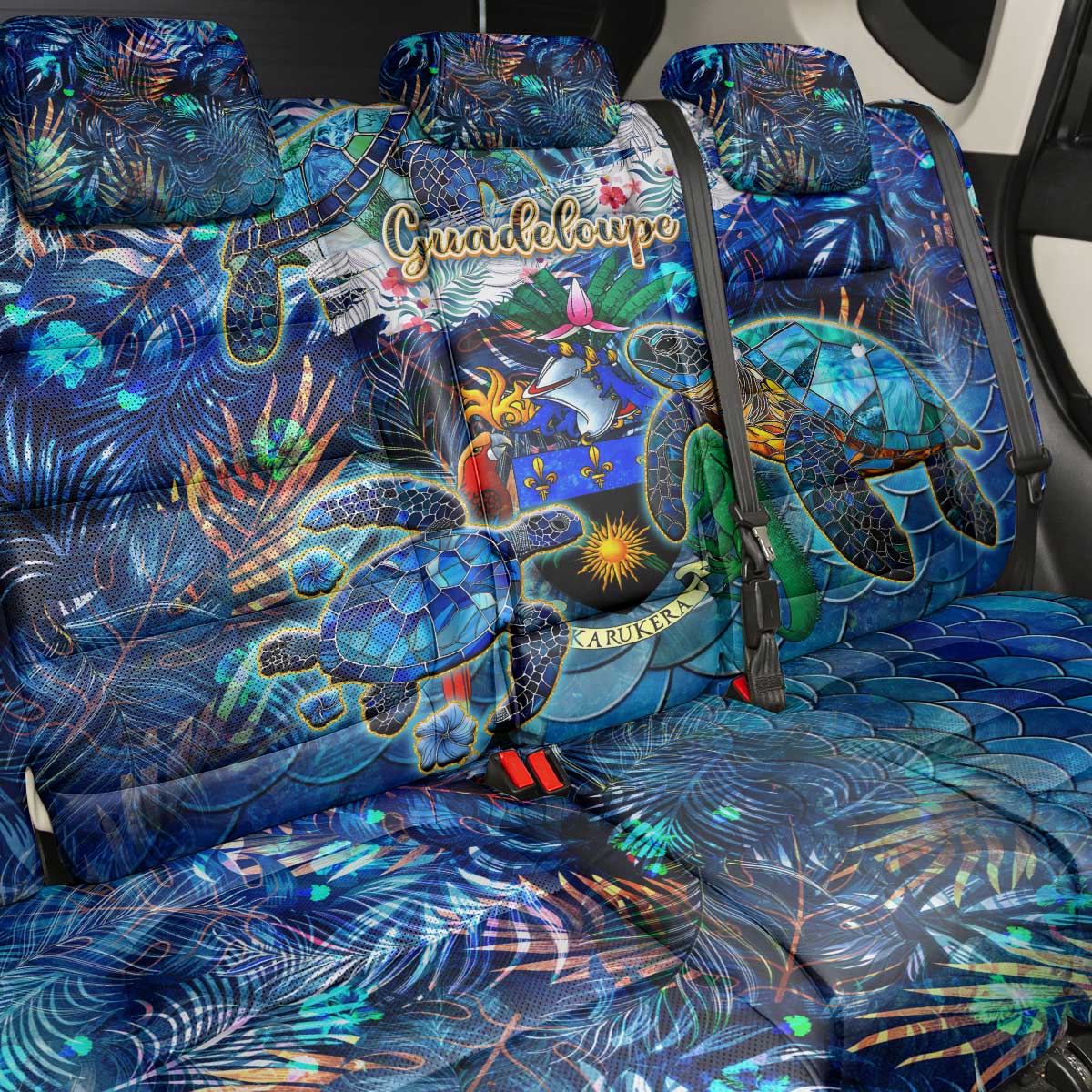 Guadeloupe Back Car Seat Cover Sea Turtle Tropical Pattern