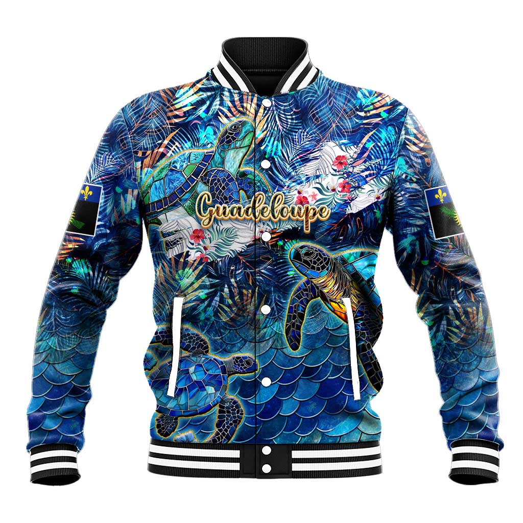 Guadeloupe Baseball Jacket Sea Turtle Tropical Pattern