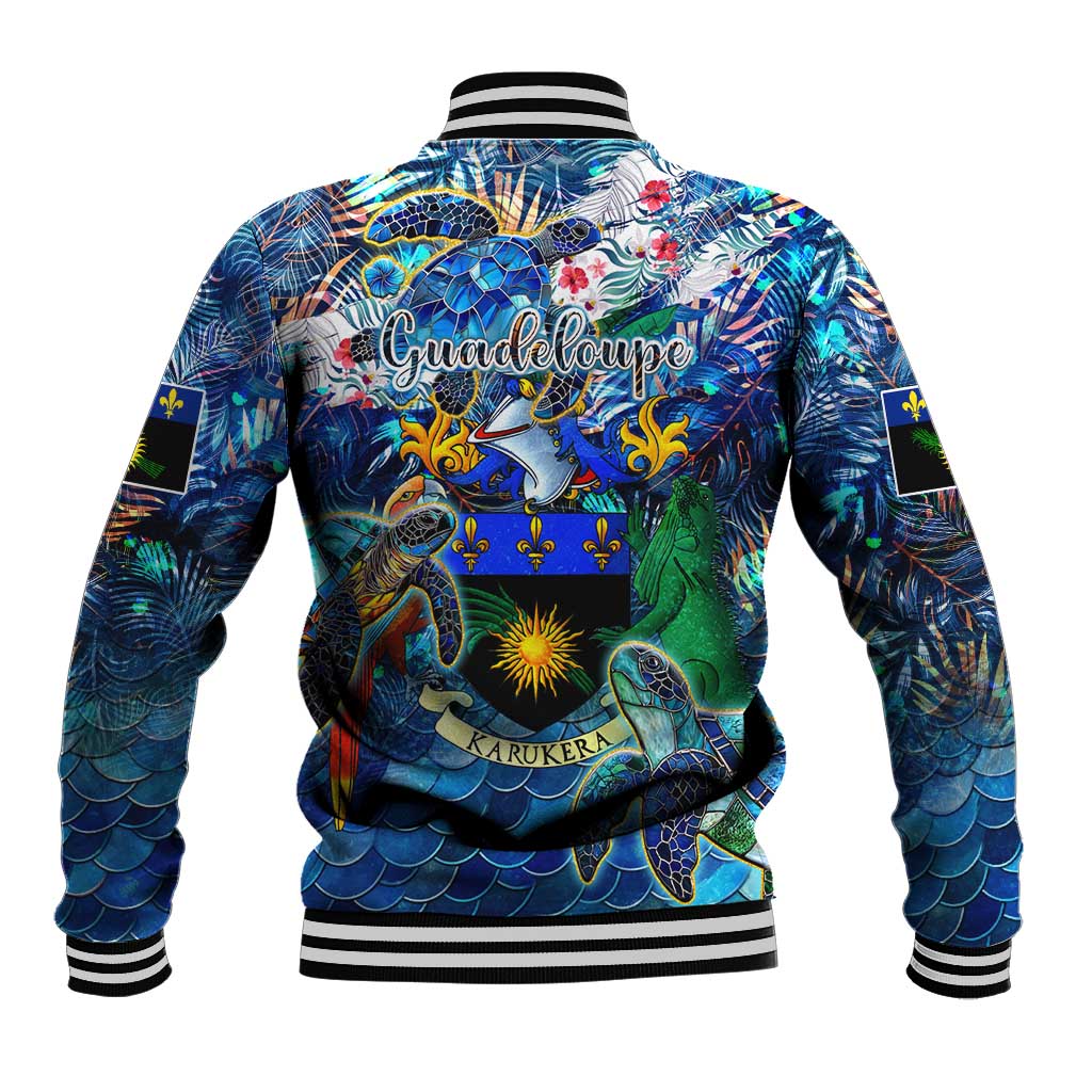 Guadeloupe Baseball Jacket Sea Turtle Tropical Pattern