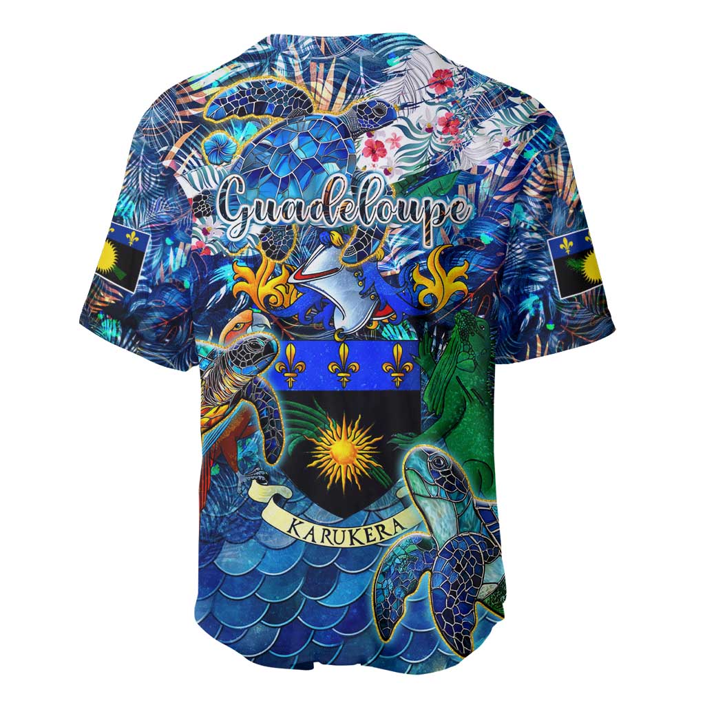 Guadeloupe Baseball Jersey Sea Turtle Tropical Pattern