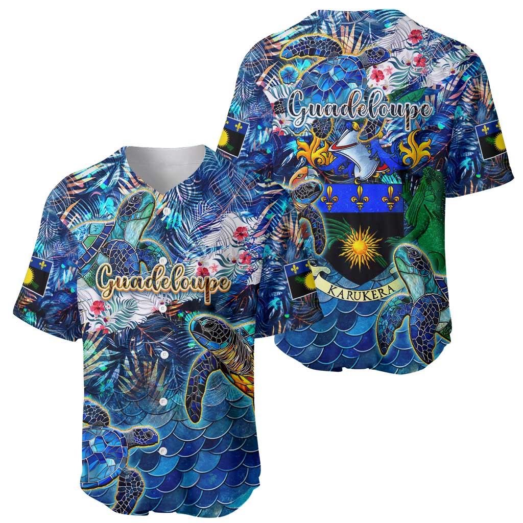Guadeloupe Baseball Jersey Sea Turtle Tropical Pattern