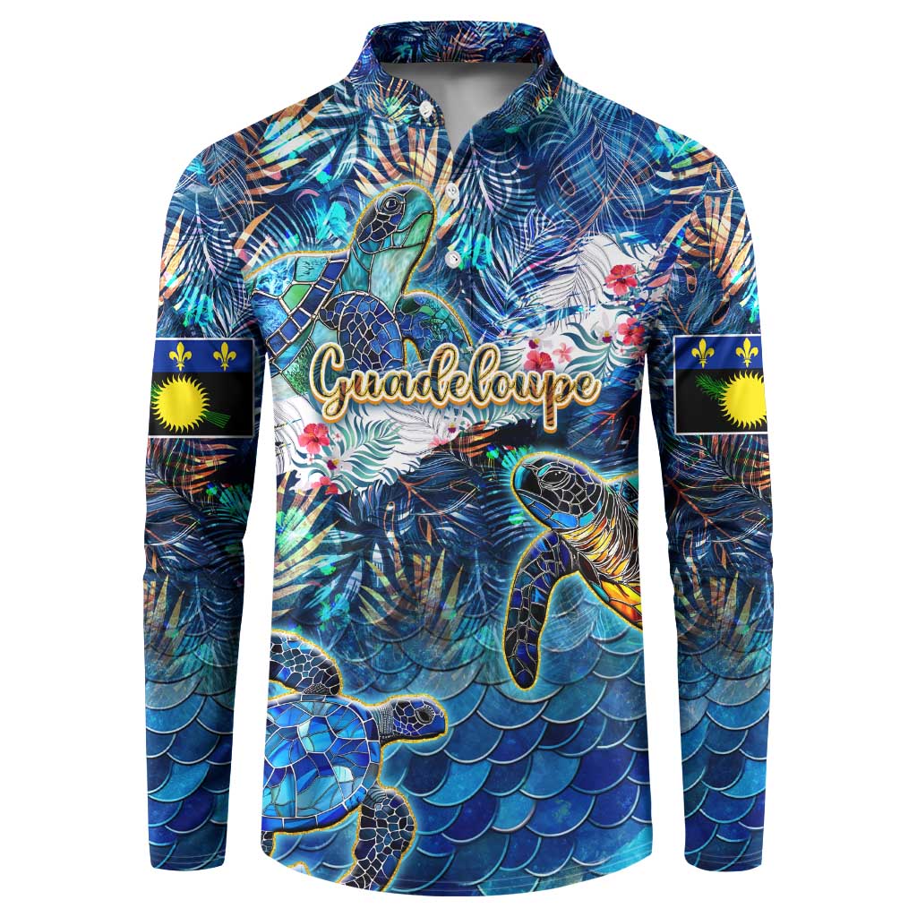 Guadeloupe Button Sweatshirt Sea Turtle Tropical Pattern