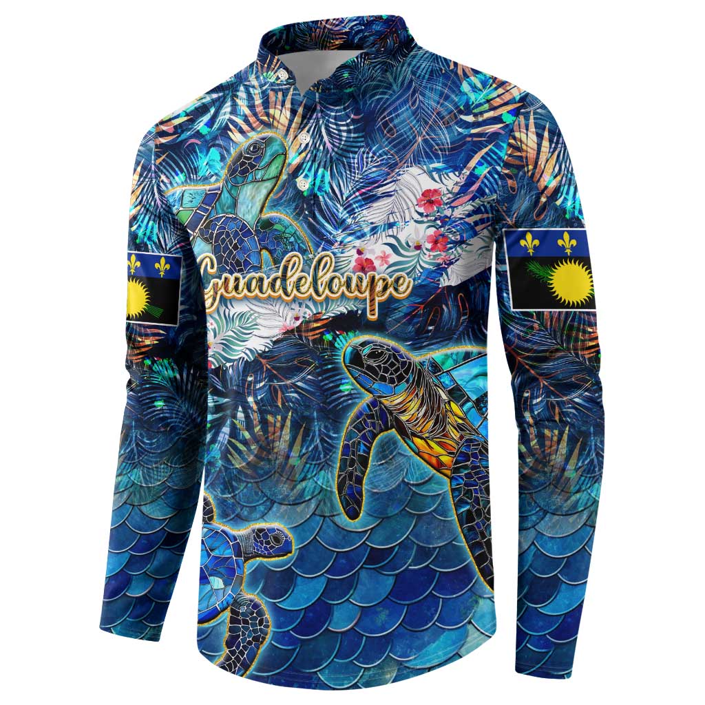 Guadeloupe Button Sweatshirt Sea Turtle Tropical Pattern