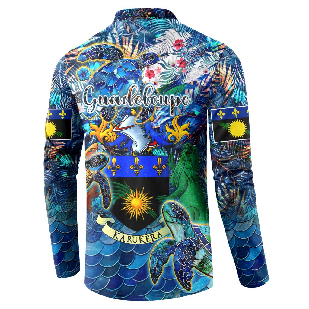 Guadeloupe Button Sweatshirt Sea Turtle Tropical Pattern