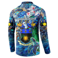 Guadeloupe Button Sweatshirt Sea Turtle Tropical Pattern