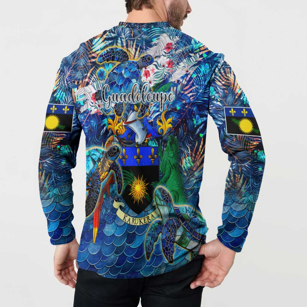 Guadeloupe Button Sweatshirt Sea Turtle Tropical Pattern
