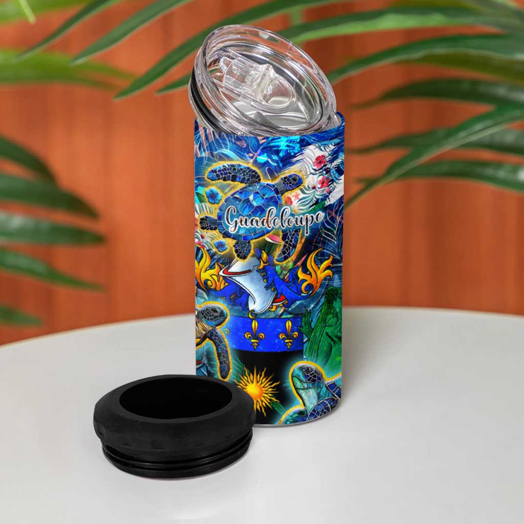 Guadeloupe 4 in 1 Can Cooler Tumbler Sea Turtle Tropical Pattern