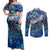 Guadeloupe Couples Matching Off Shoulder Maxi Dress and Long Sleeve Button Shirt Sea Turtle Tropical Pattern