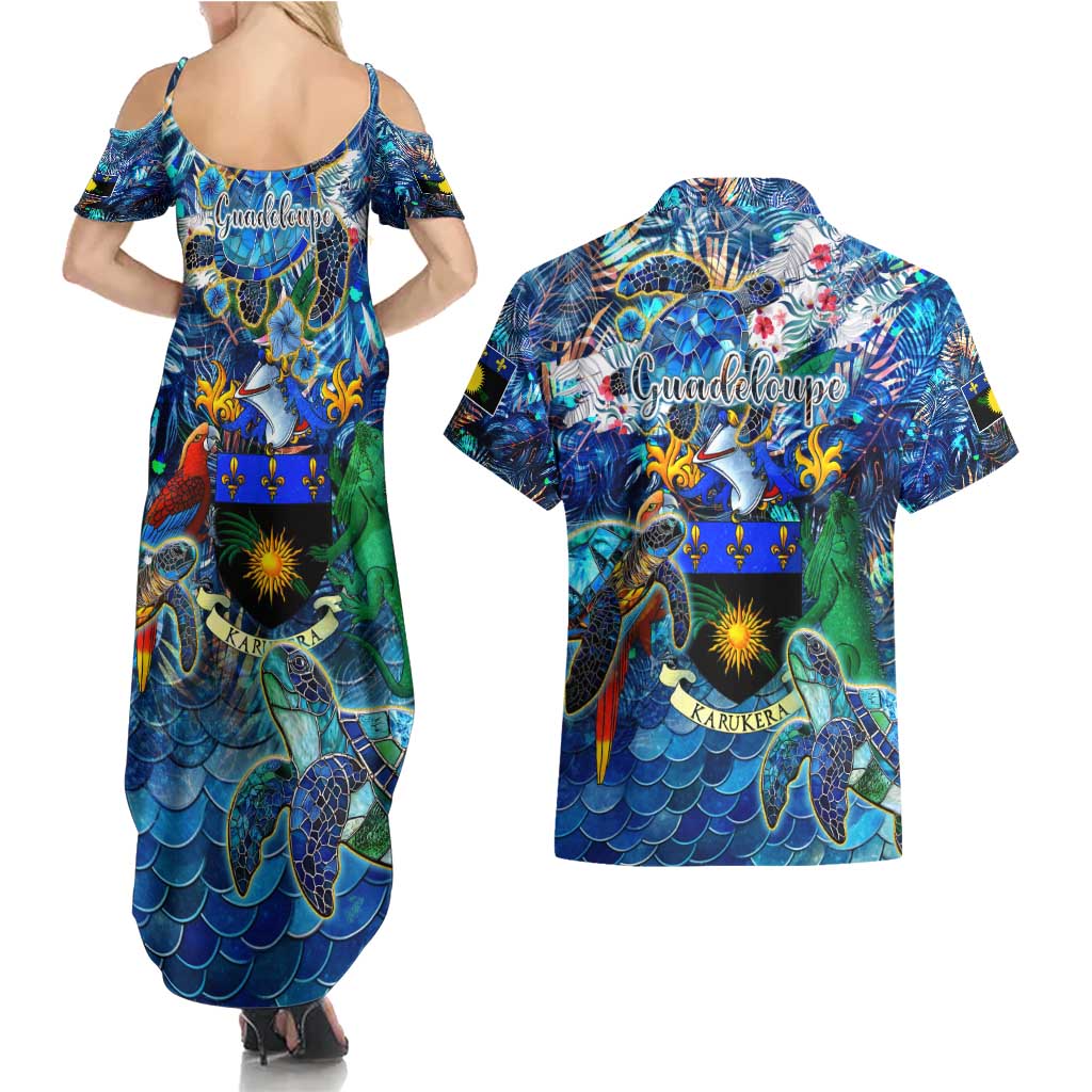 Guadeloupe Couples Matching Summer Maxi Dress and Hawaiian Shirt Sea Turtle Tropical Pattern