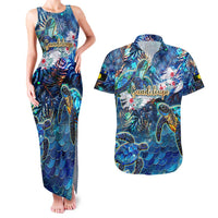 Guadeloupe Couples Matching Tank Maxi Dress and Hawaiian Shirt Sea Turtle Tropical Pattern