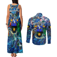 Guadeloupe Couples Matching Tank Maxi Dress and Long Sleeve Button Shirt Sea Turtle Tropical Pattern