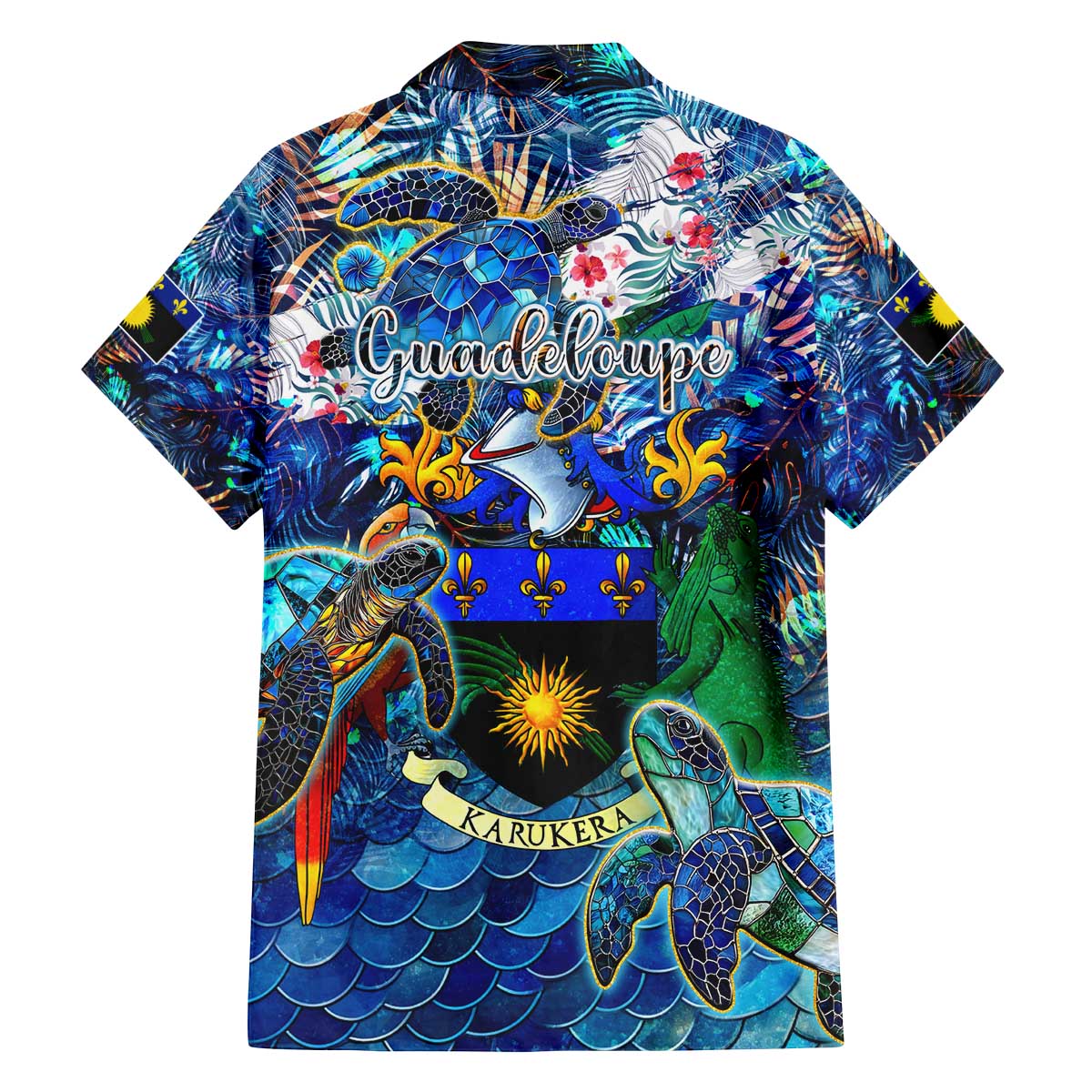 Guadeloupe Family Matching Off The Shoulder Long Sleeve Dress and Hawaiian Shirt Sea Turtle Tropical Pattern