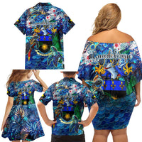 Guadeloupe Family Matching Off Shoulder Short Dress and Hawaiian Shirt Sea Turtle Tropical Pattern - Wonder Print Shop