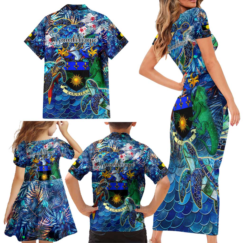 Guadeloupe Family Matching Short Sleeve Bodycon Dress and Hawaiian Shirt Sea Turtle Tropical Pattern - Wonder Print Shop