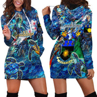 Guadeloupe Hoodie Dress Sea Turtle Tropical Pattern - Wonder Print Shop