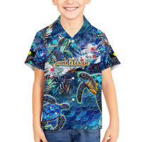 Guadeloupe Kid Hawaiian Shirt Sea Turtle Tropical Pattern - Wonder Print Shop