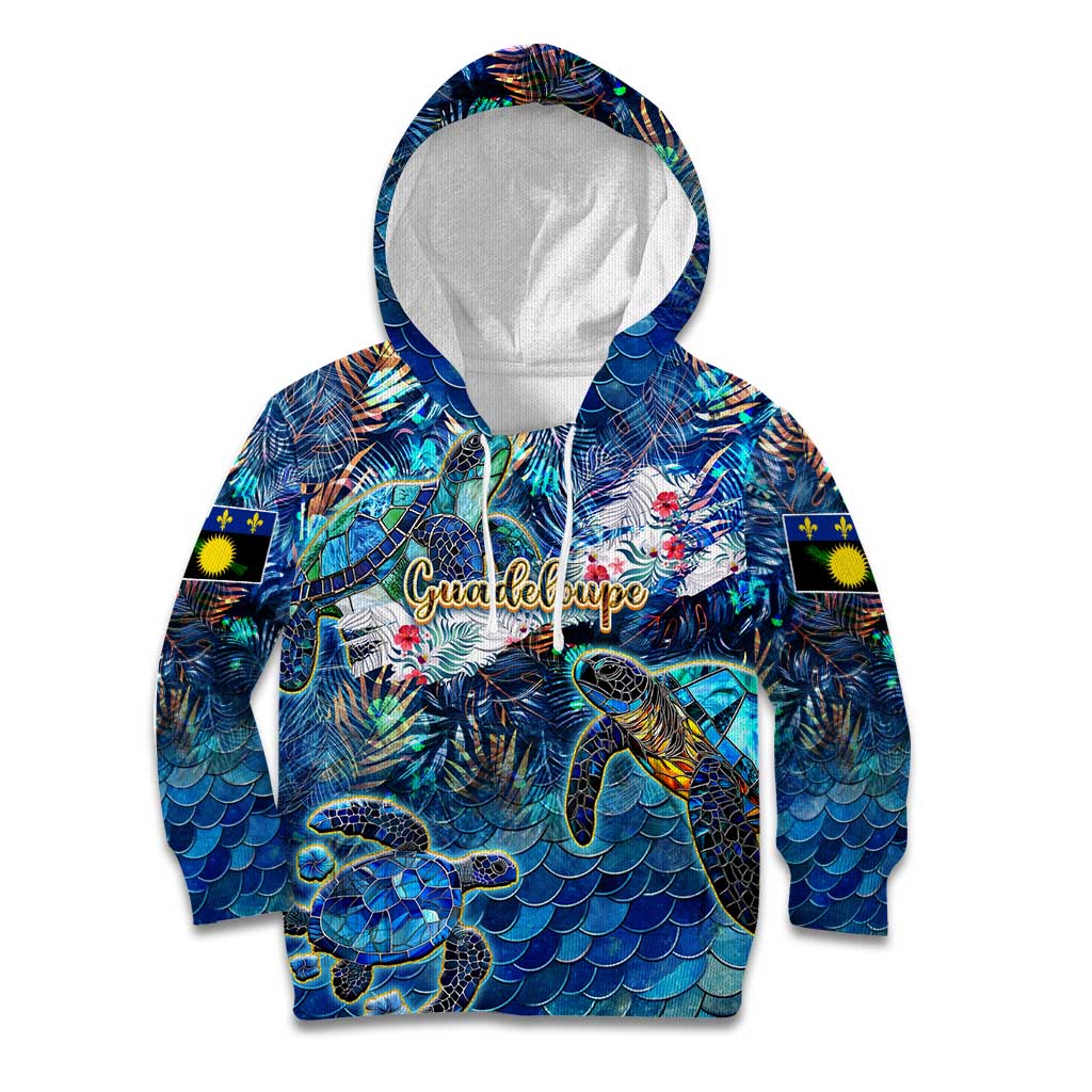 Guadeloupe Kid Hoodie Sea Turtle Tropical Pattern - Wonder Print Shop