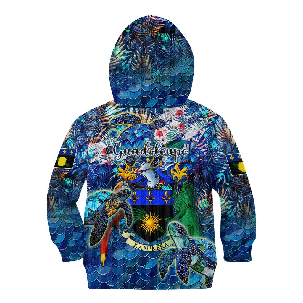 Guadeloupe Kid Hoodie Sea Turtle Tropical Pattern - Wonder Print Shop