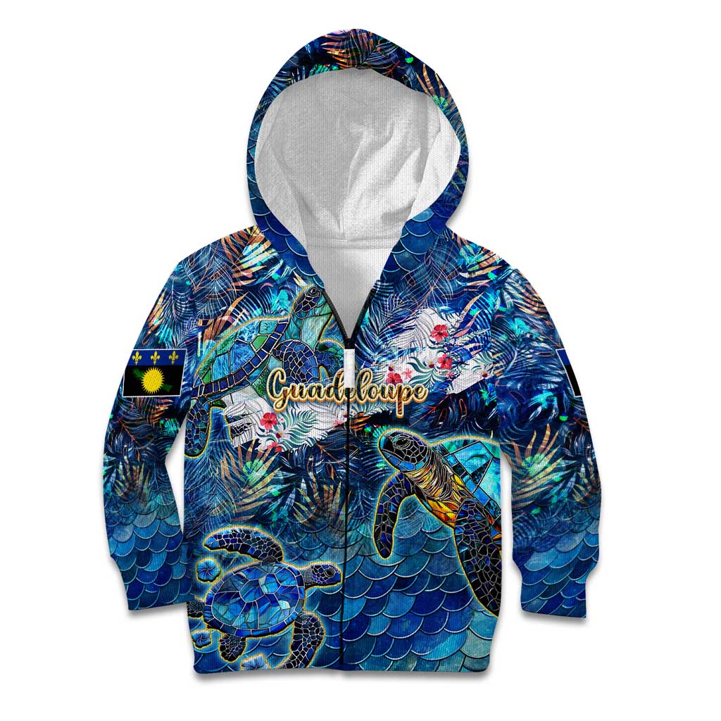Guadeloupe Kid Hoodie Sea Turtle Tropical Pattern - Wonder Print Shop