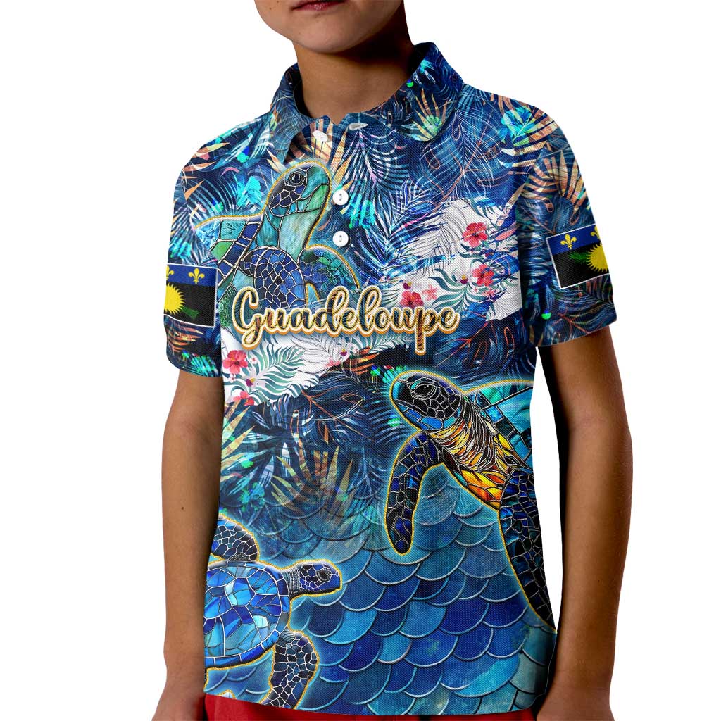Guadeloupe Kid Polo Shirt Sea Turtle Tropical Pattern - Wonder Print Shop