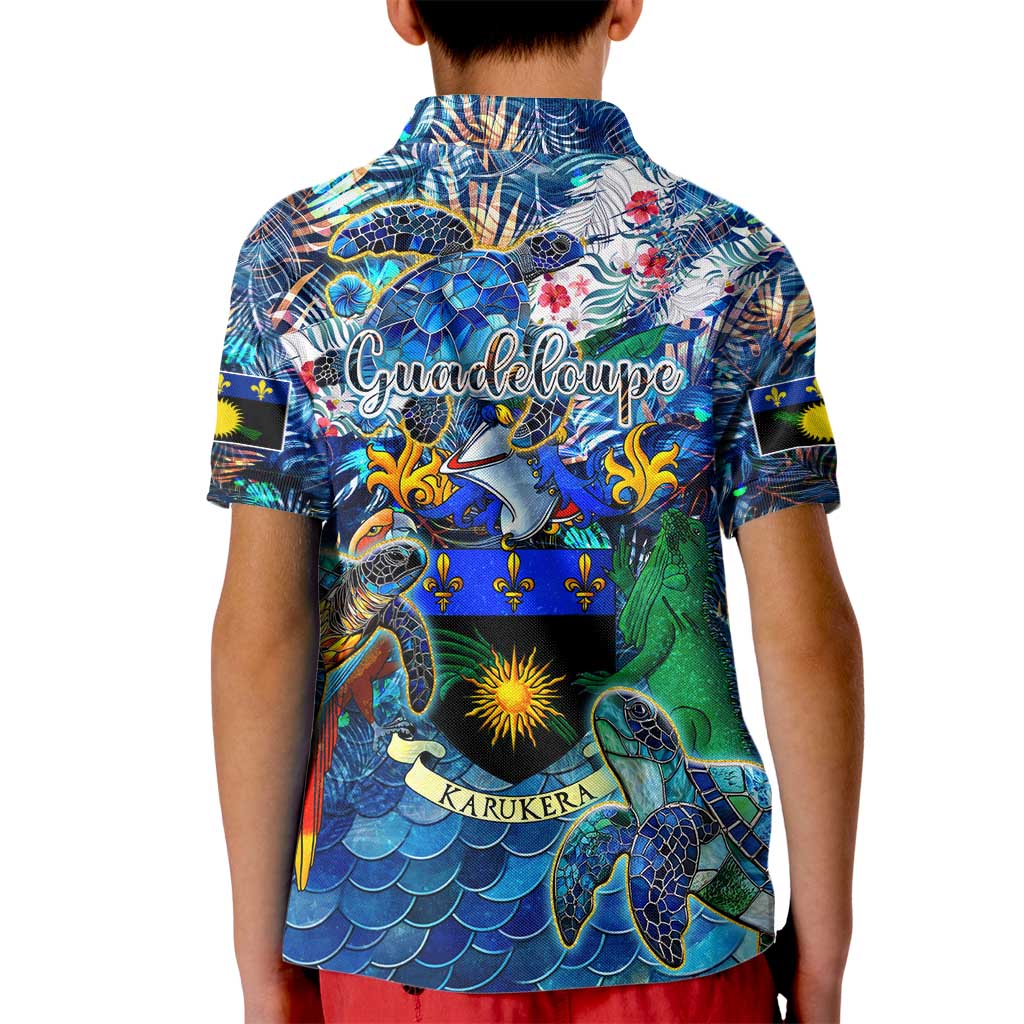 Guadeloupe Kid Polo Shirt Sea Turtle Tropical Pattern - Wonder Print Shop