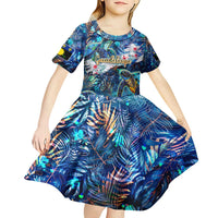 Guadeloupe Kid Short Sleeve Dress Sea Turtle Tropical Pattern - Wonder Print Shop