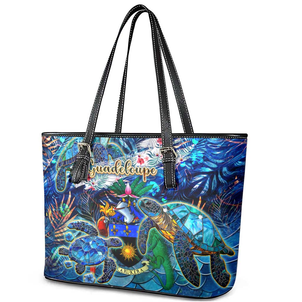 Guadeloupe Leather Tote Bag Sea Turtle Tropical Pattern