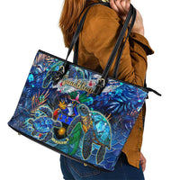 Guadeloupe Leather Tote Bag Sea Turtle Tropical Pattern