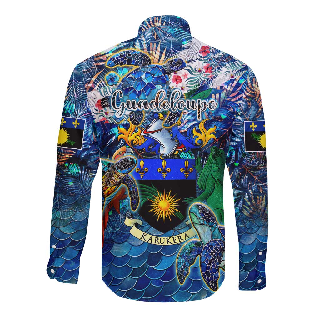 Guadeloupe Long Sleeve Button Shirt Sea Turtle Tropical Pattern