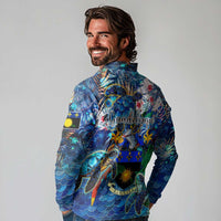 Guadeloupe Long Sleeve Polo Shirt Sea Turtle Tropical Pattern - Wonder Print Shop