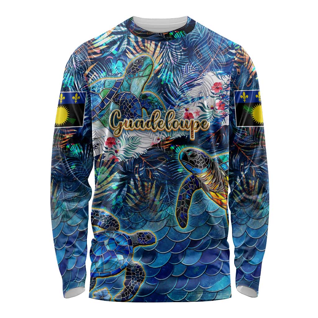 Guadeloupe Long Sleeve Shirt Sea Turtle Tropical Pattern - Wonder Print Shop