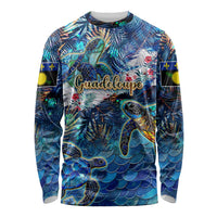 Guadeloupe Long Sleeve Shirt Sea Turtle Tropical Pattern - Wonder Print Shop