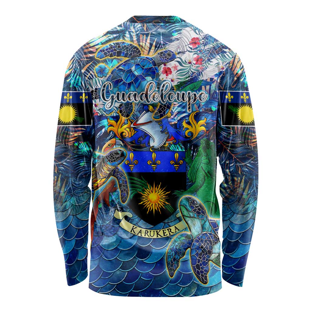Guadeloupe Long Sleeve Shirt Sea Turtle Tropical Pattern - Wonder Print Shop