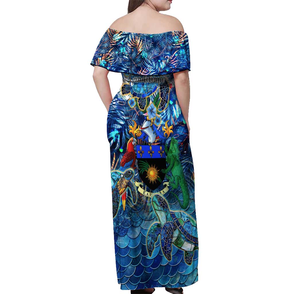 Guadeloupe Off Shoulder Maxi Dress Sea Turtle Tropical Pattern - Wonder Print Shop
