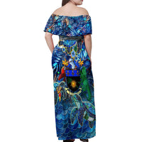Guadeloupe Off Shoulder Maxi Dress Sea Turtle Tropical Pattern - Wonder Print Shop
