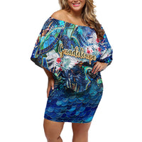 Guadeloupe Off Shoulder Short Dress Sea Turtle Tropical Pattern - Wonder Print Shop