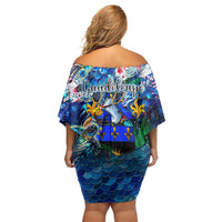 Guadeloupe Off Shoulder Short Dress Sea Turtle Tropical Pattern - Wonder Print Shop