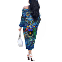 Guadeloupe Off The Shoulder Long Sleeve Dress Sea Turtle Tropical Pattern - Wonder Print Shop