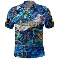 Guadeloupe Polo Shirt Sea Turtle Tropical Pattern - Wonder Print Shop